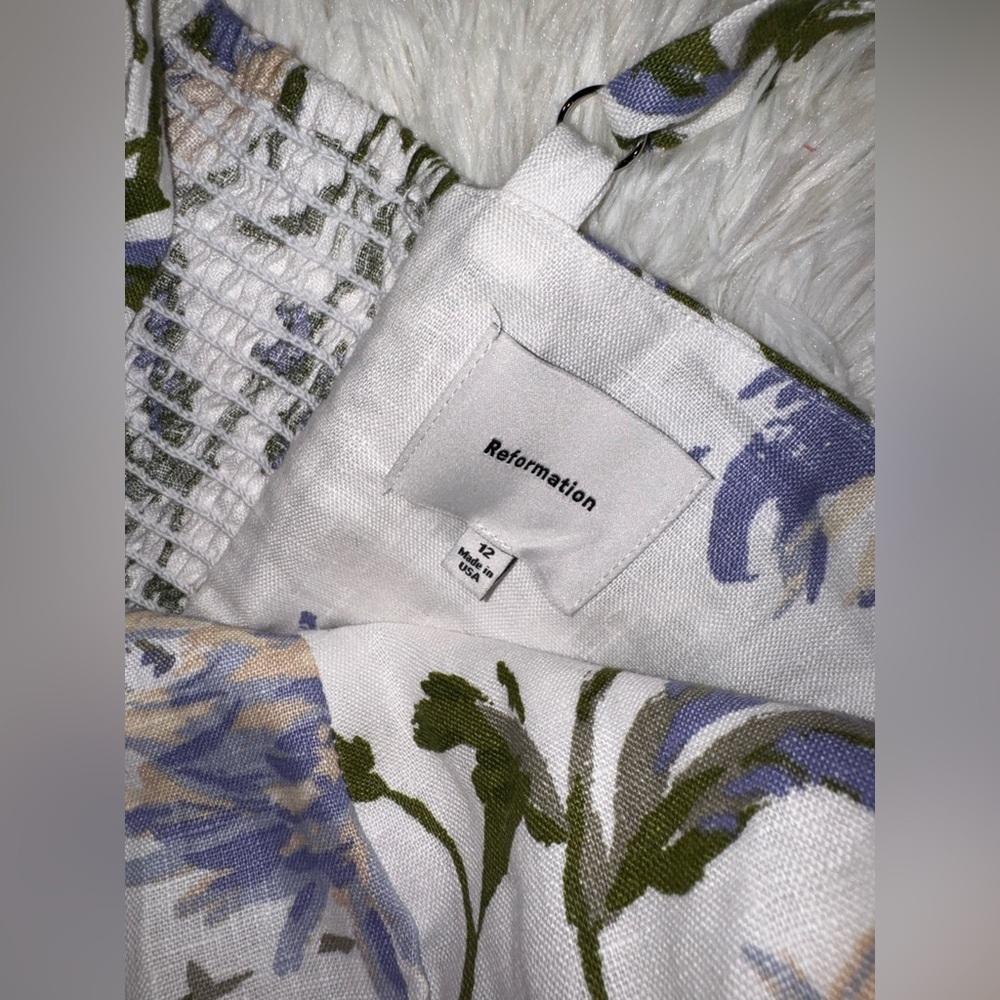 New Reformation Katarin Floral Linen A-Line Serenity Print Midi-Dress sz 12 - Picture 5 of 9